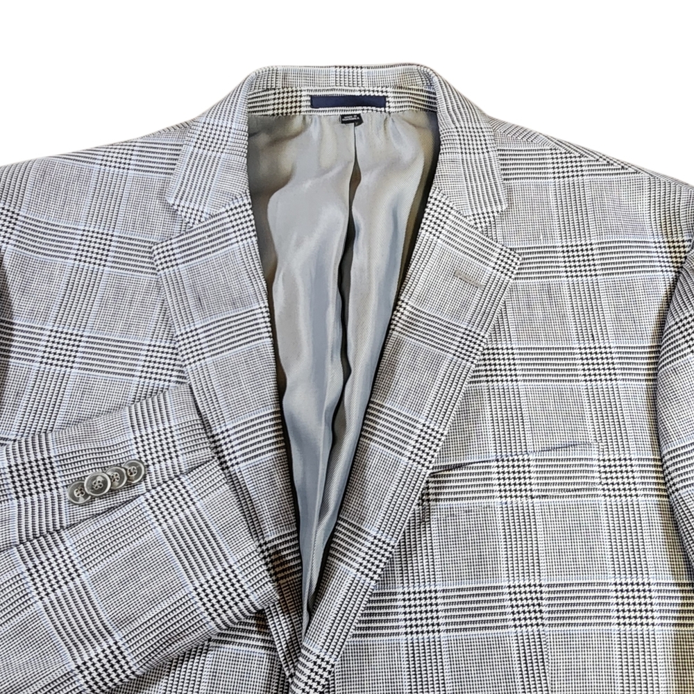 Jos. A. Bank 1905 43L Tailored Fit Blazer Jacket Gray Glen Check Plaid Linen